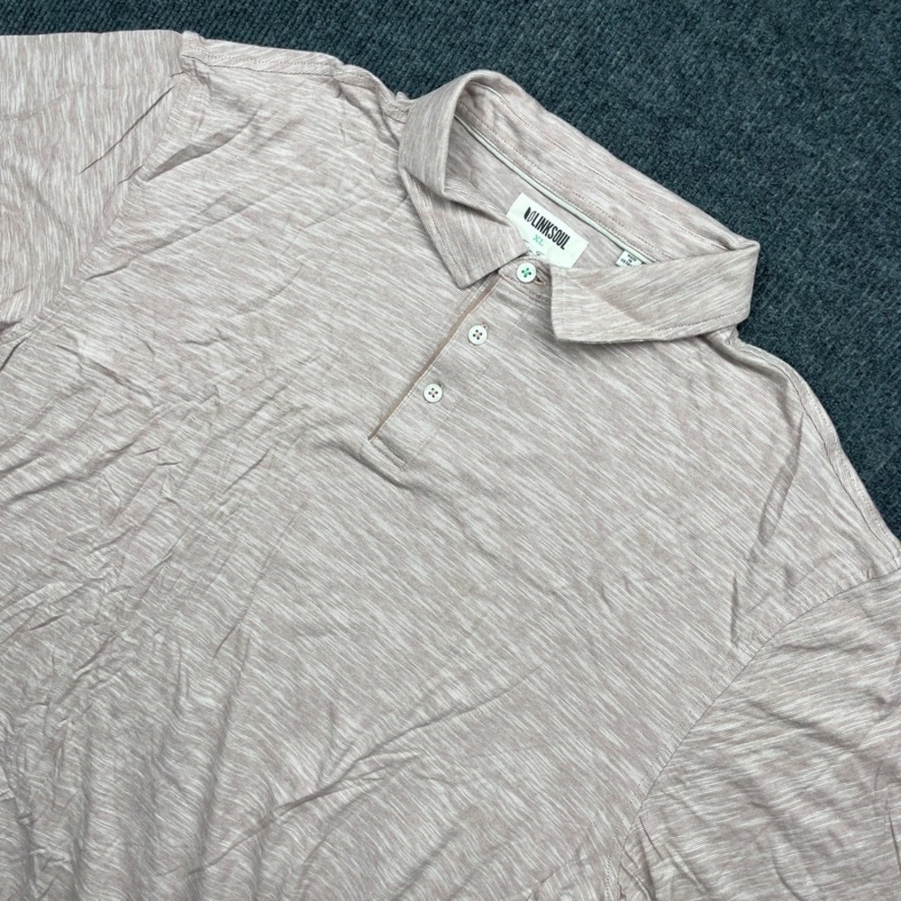Linksoul Mens XL Polo Shirt Pink White Space Dye Luxury Cotton Golf Short Sleeve